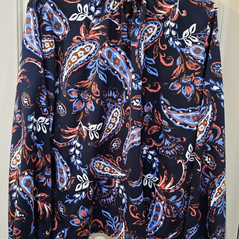 Paisley Print Blouse - Blue and Orange